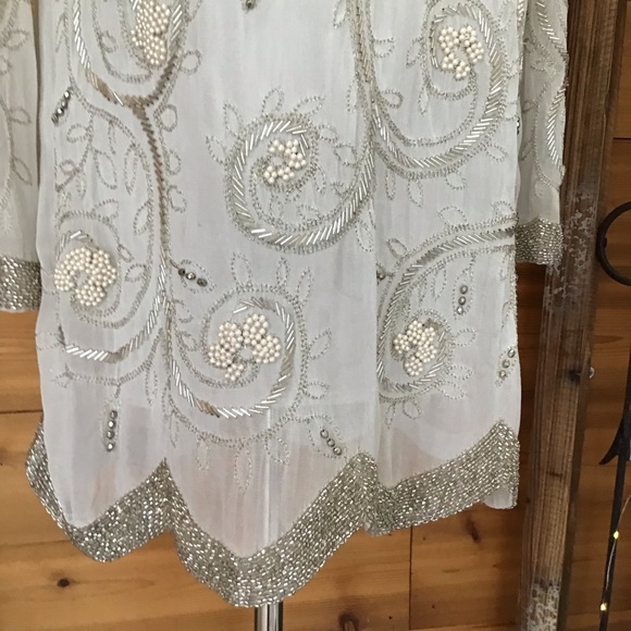 FREE PEOPLE OFF WHITE  CRYSTALS & TINY PEARLS DRESS - Picture 2 of 12